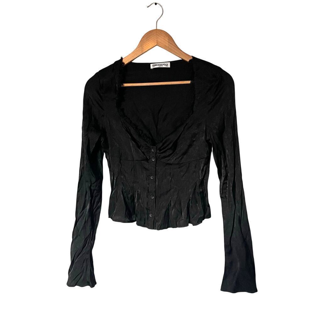 Princess Polly Black Whimsigoth Vamp Romantic Long Sleeve Blouse Top Y2K sz 6